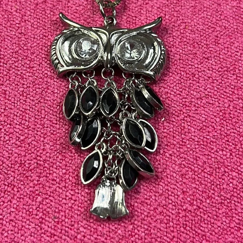 Vintage Owl Pendant on Long Chain Necklace